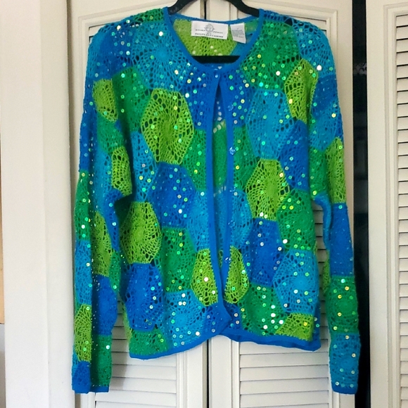 Like New! Colorful Sequin Button Cardigan Design Options By Philip & Jane Gordon - Picture 1 of 6